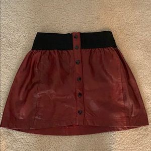 Red leather mini skirt